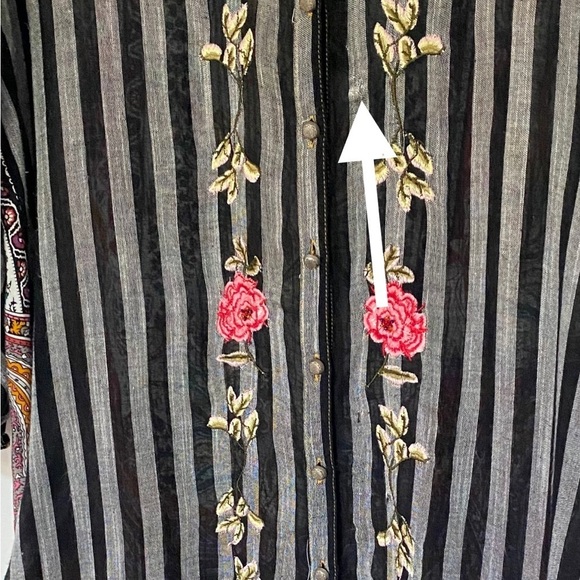 Aratta Silent Journey Floral Embroidered Top Mixed Media Button Down Sz S, M - Picture 14 of 14